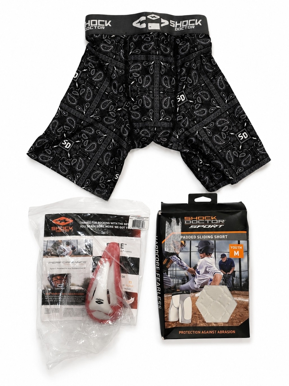 Shock Doctor Youth Baseball Gear Lot • Cup + Youth S & M Sliding Shorts